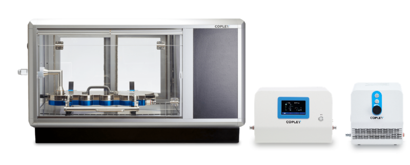 Image shows Aerodynamic Particle Size Distribution (APSD) measurement of Soft Mist Inhalers (SMIs) using a Copley NGI Cooler™
